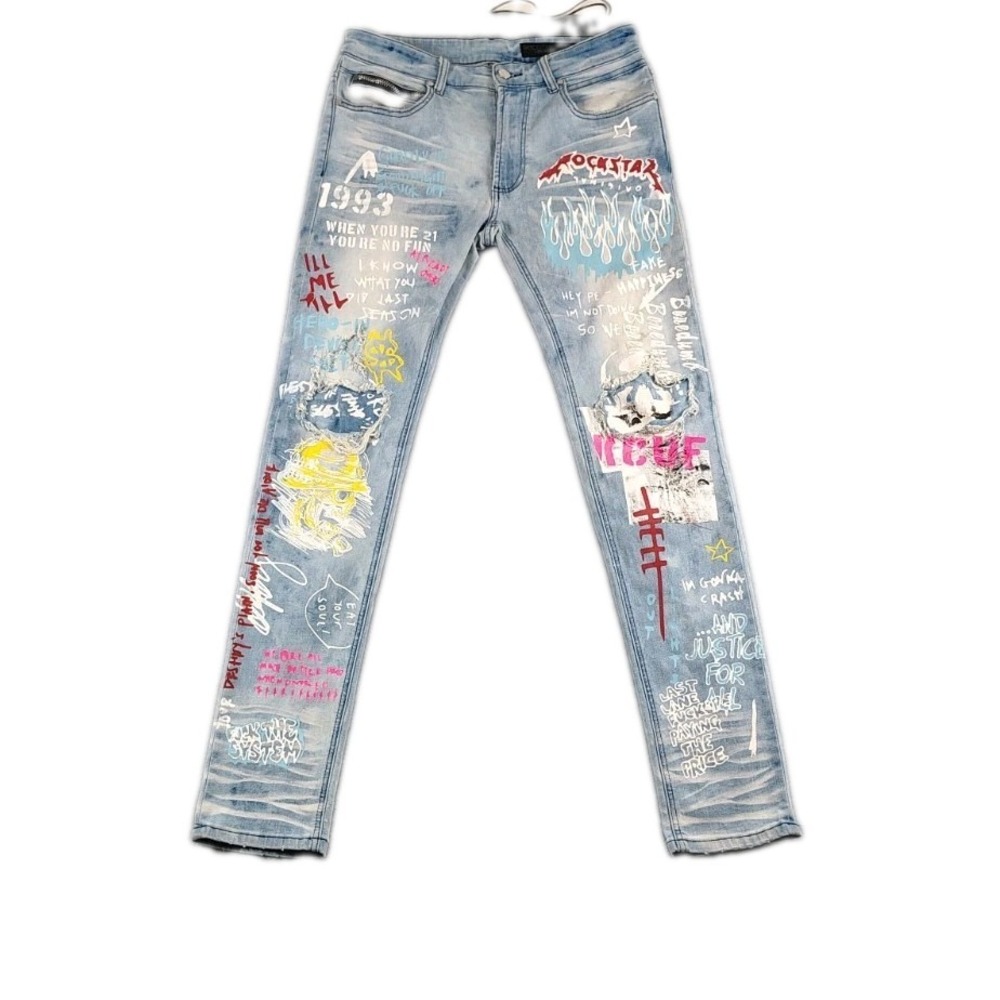 Rockstar Original Distressed Ultra Slim Jeans Y2K Graffiti Distressed Mens32x34